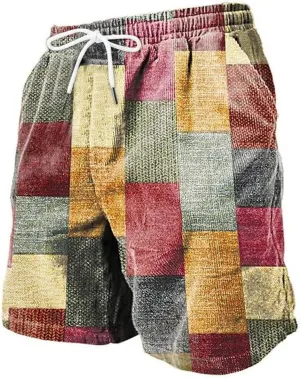 Bermuda Shorts for Men Linen Plaid Shorts Elastic Waist Lightweight Summer Shorts Big Tall Casual Shorts 2024