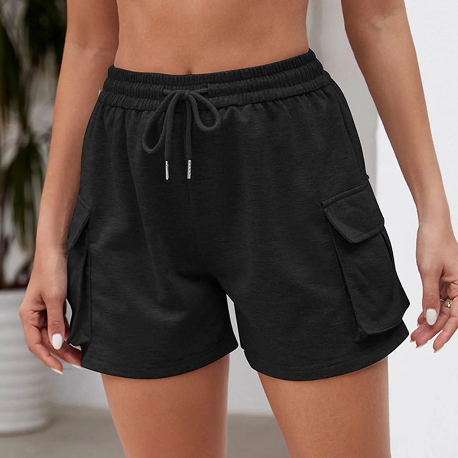 Biker Shorts Women Cute High Waisted Drawstring Tactical Running Shorts Workout Fitness Side Pocketed Summer Beach Shorts