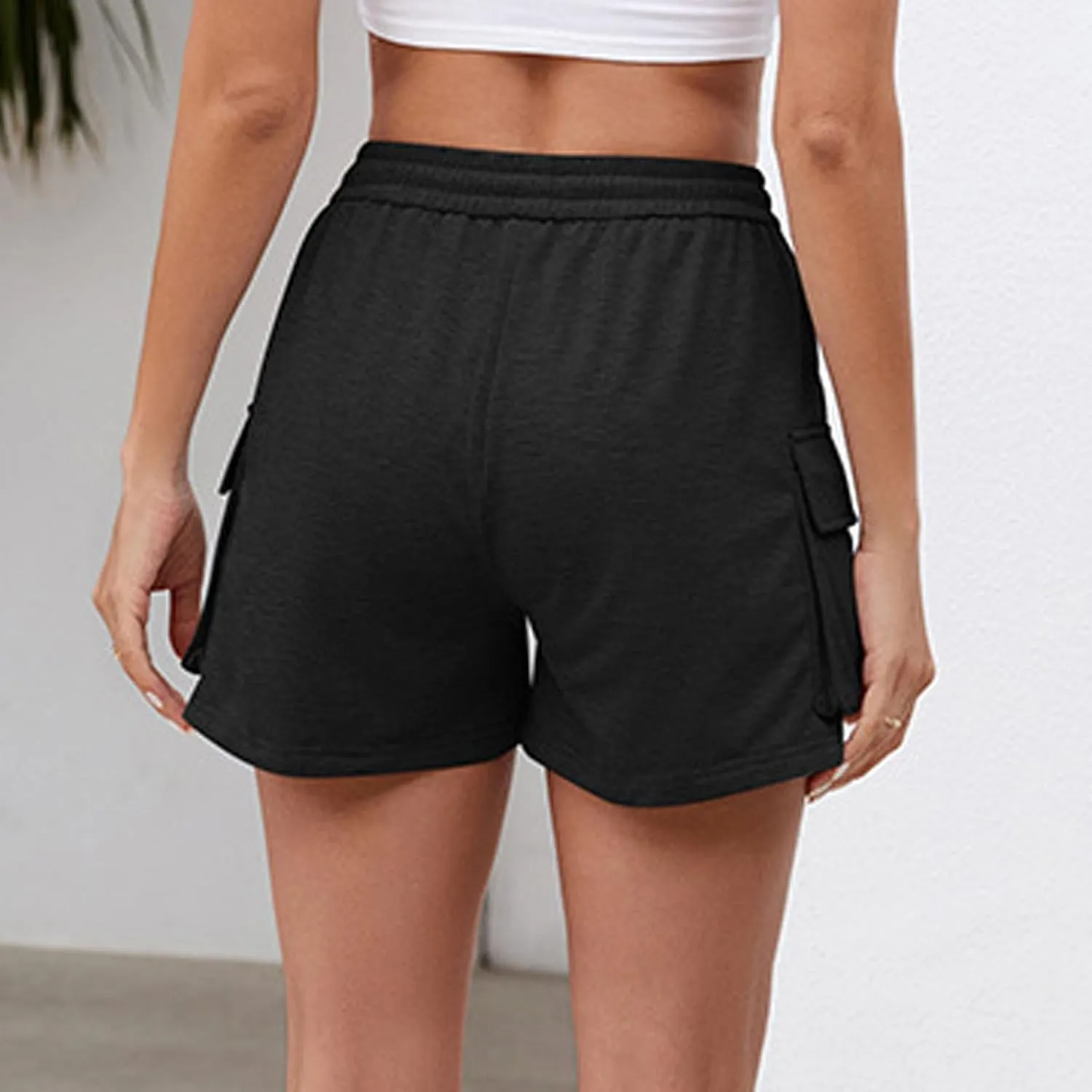 Biker Shorts Women Cute High Waisted Drawstring Tactical Running Shorts Workout Fitness Side Pocketed Summer Beach Shorts