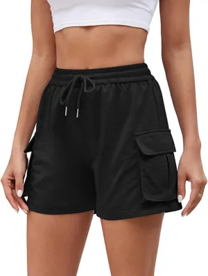 Biker Shorts Women Cute High Waisted Drawstring Tactical Running Shorts Workout Fitness Side Pocketed Summer Beach Shorts