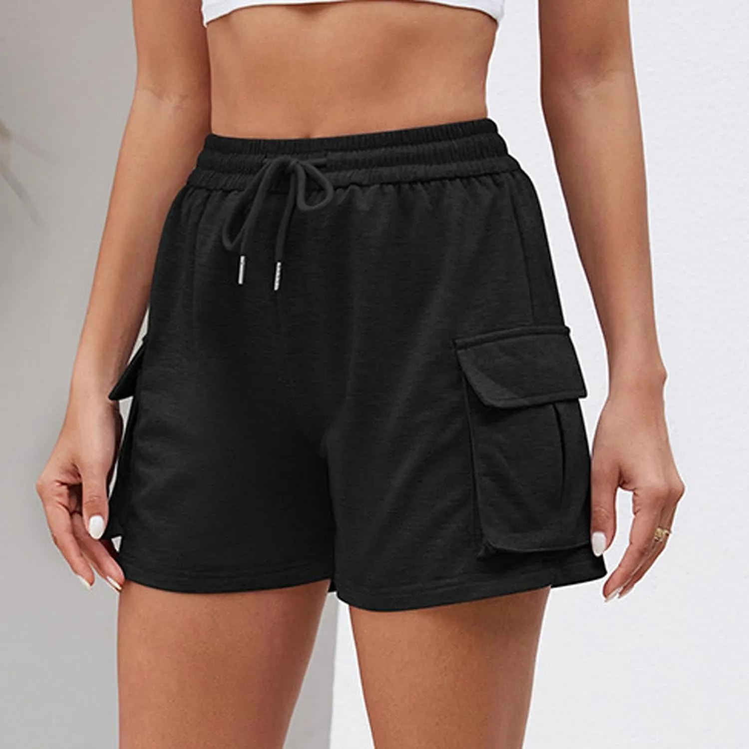 Biker Shorts Women Cute High Waisted Drawstring Tactical Running Shorts Workout Fitness Side Pocketed Summer Beach Shorts