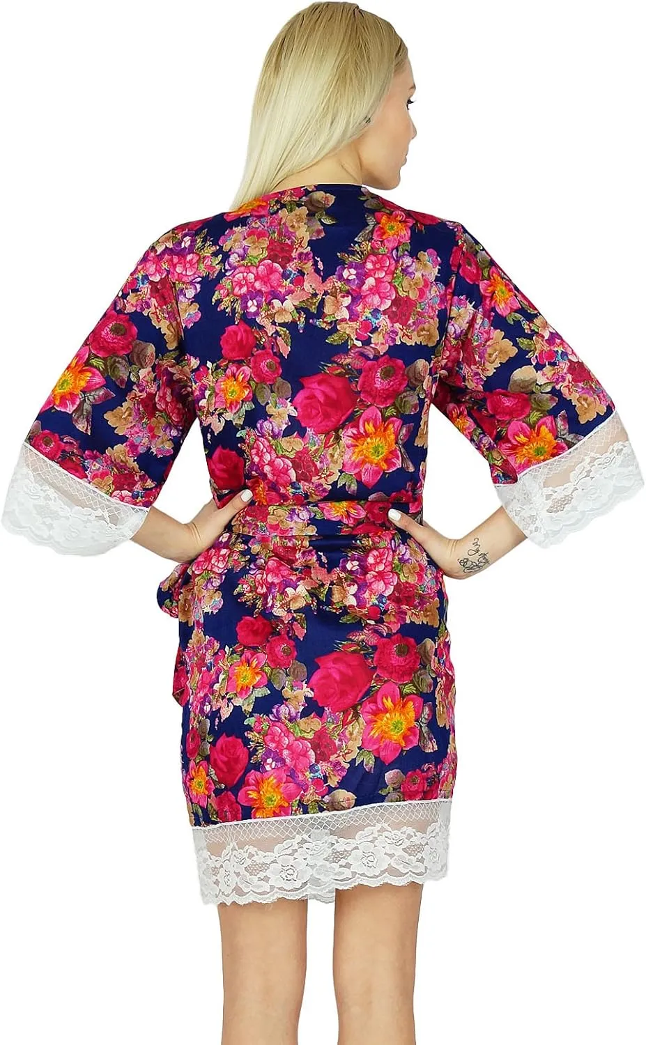 Bimba Women Floral Lace Robe Short Cotton Getting Ready Bridesmaid Robes