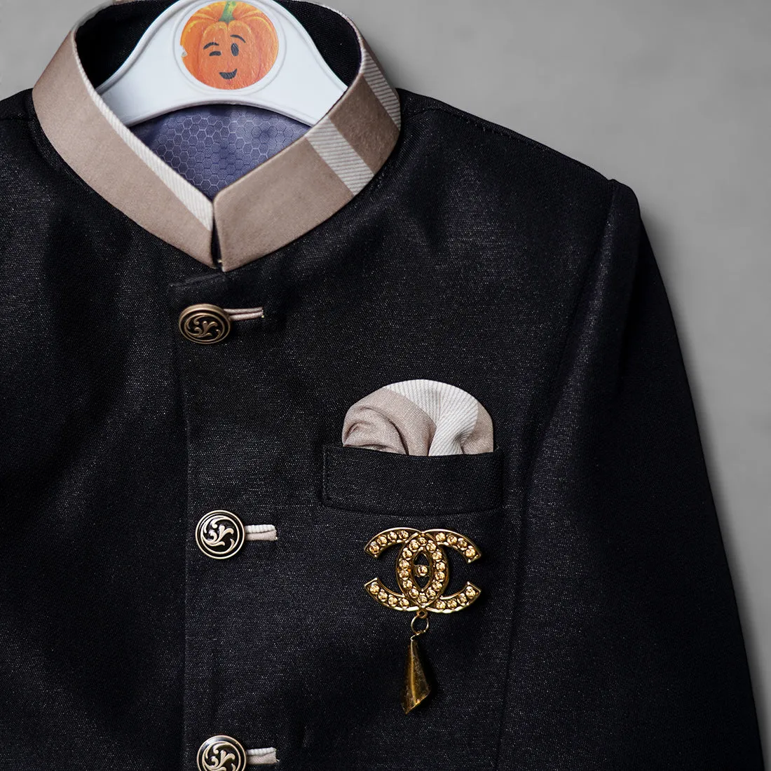 Black & Fawn Jodhpuri Suit for Boys with Dhoti