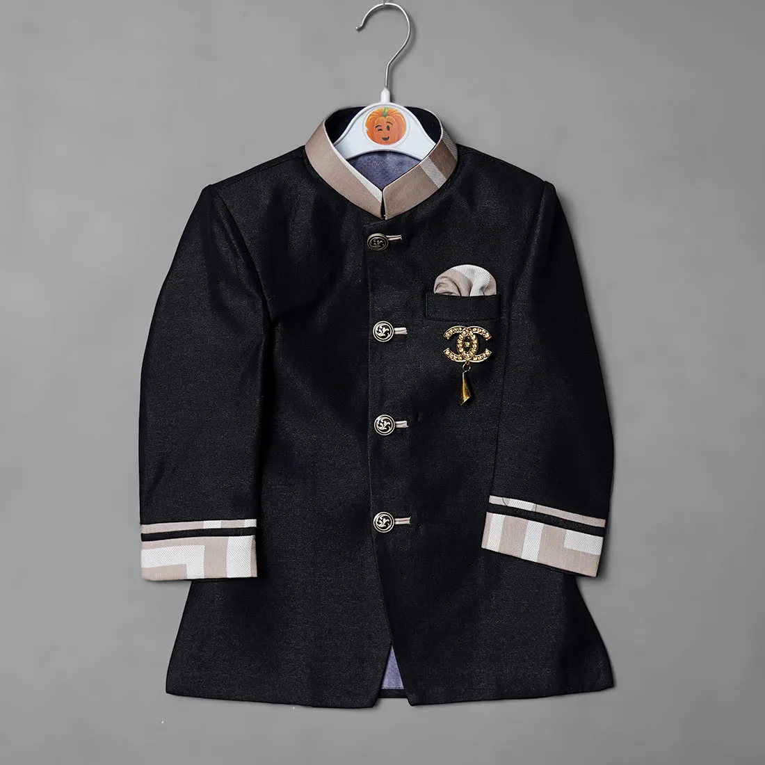 Black & Fawn Jodhpuri Suit for Boys with Dhoti