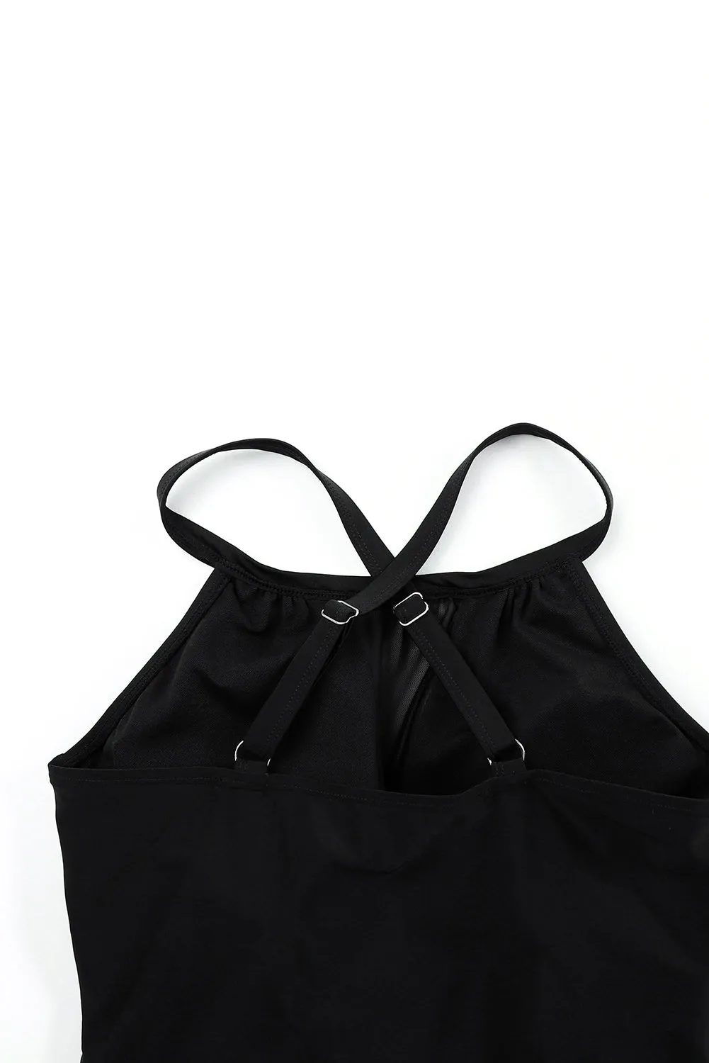 Black Contrast Splice Racerback Tankini Printed 2Pcs Set