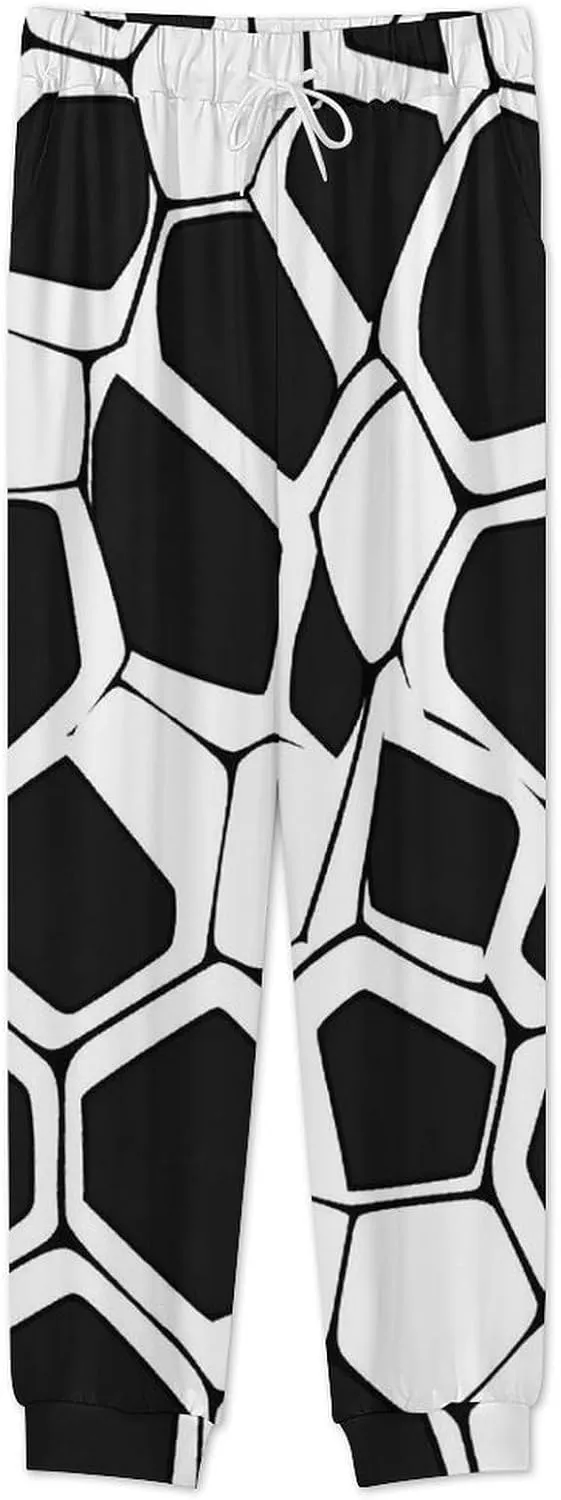 Black White Mosaic Honeycomb Soft Mens Pajamas Set Round Neck Pullover Long Sleeve And Pants Loungewear 2 Piece Pjs Set