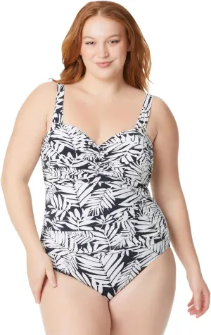 Bleu Rod Beattie Shirred Bandeau Over The Shoulder One-Piece Swimsuit W/Underwire and Molded Cups, from Urban Oasis, Size
