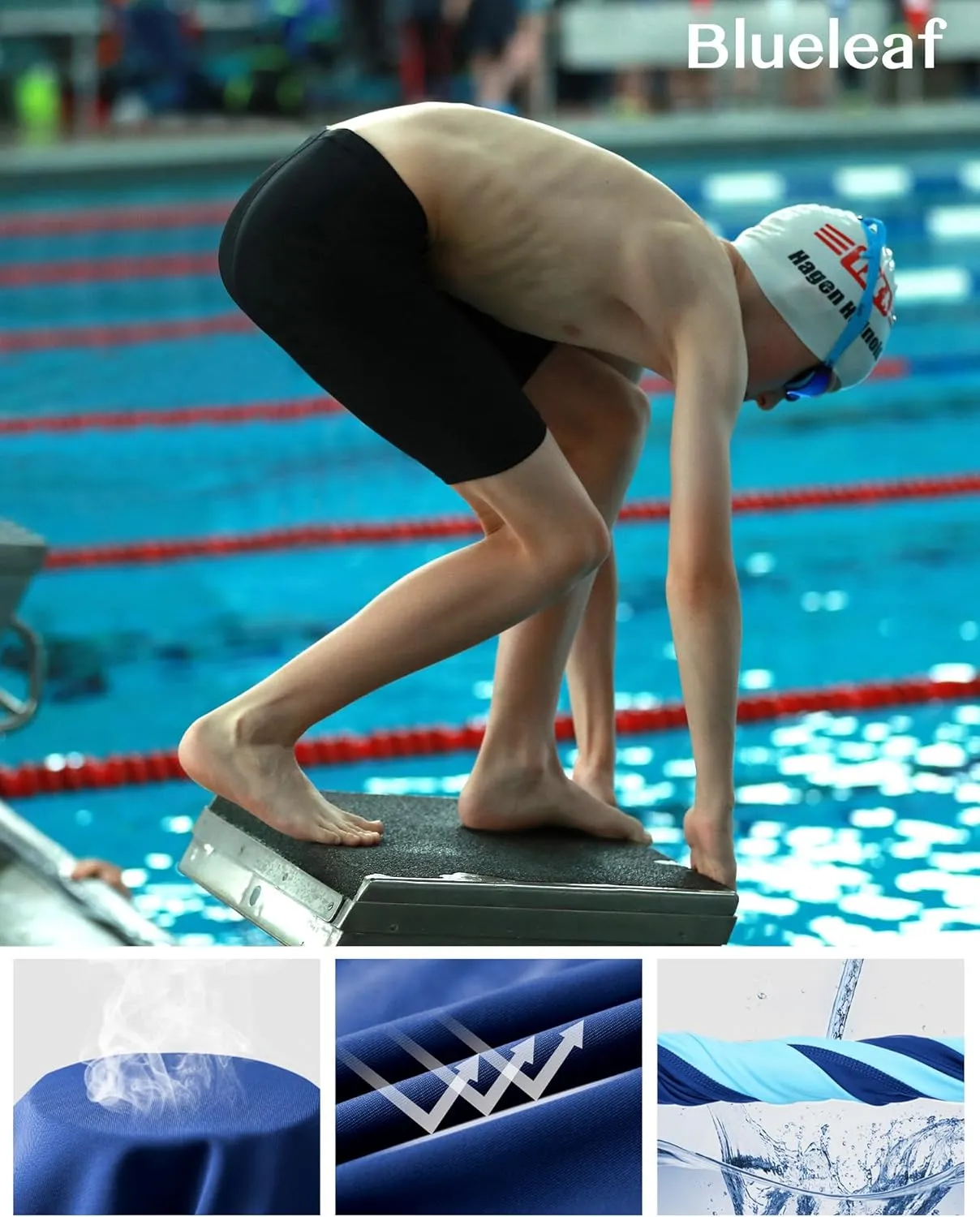 Blueleaf Boys' Swim Jammers Youth Competitive Swim Racing Team Swimsuits Athletic Quick Dry Swimming Shorts UPF 50 