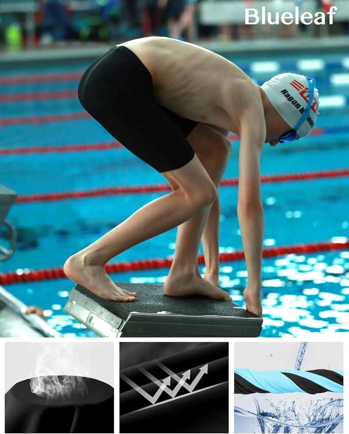 Blueleaf Boys' Swim Jammers Youth Competitive Swim Racing Team Swimsuits Athletic Quick Dry Swimming Shorts UPF 50 