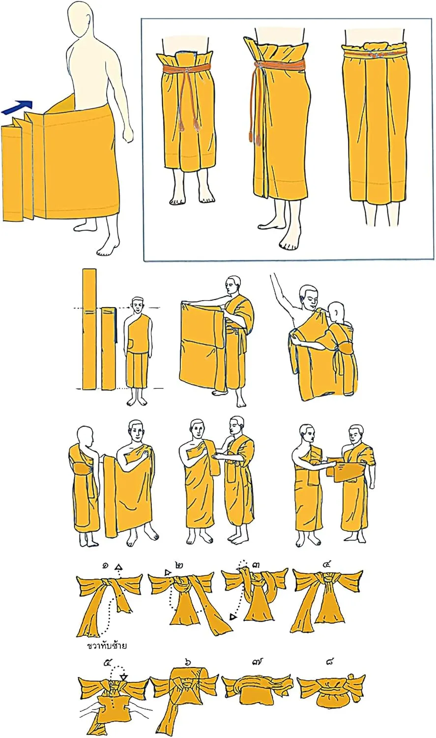 Buddhist Monk Priest Theravada Full Robe Set 7pcs. Toray Cotton
