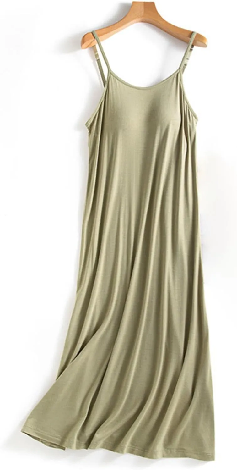Built in Bra Nightgown Dress for Women Sleeveless Nightdress Sexy Slip Night Gown Comfy Pajamas Soft Nightwear