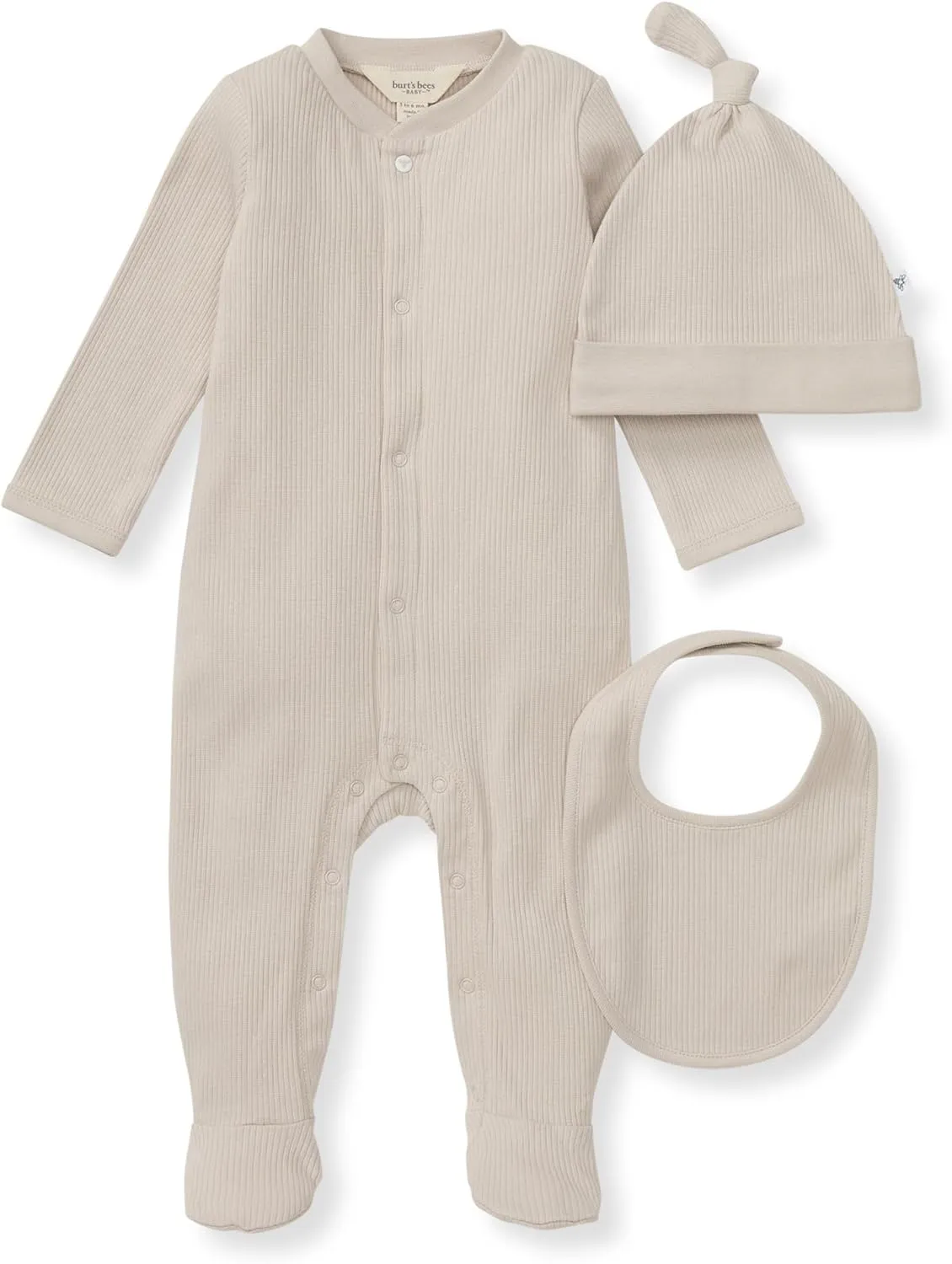 Burt's Bees Baby Unisex Baby Jumpsuit Set, 100% Organic Cotton 3-Piece Gift Outfit Coverall with Matching Hat and Bib