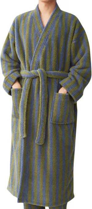 Cambkatl Men's Striped Fleece Robe, Fashion Colorblock Plush Bathrobe, Warm Winter Comfy Fuzzy Lounge Sleepwear