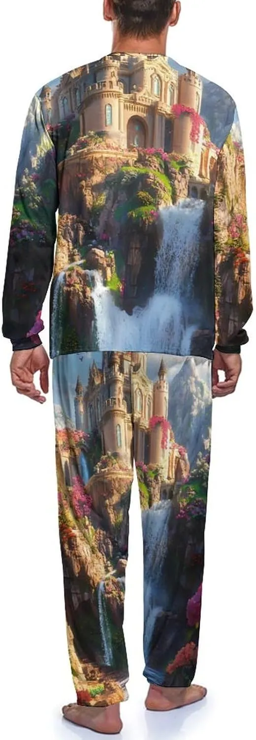 Castle Mens Pajamas Set Long Sleeves Sleepwear Loungewear PJ Set Lounge Set Sleep Set