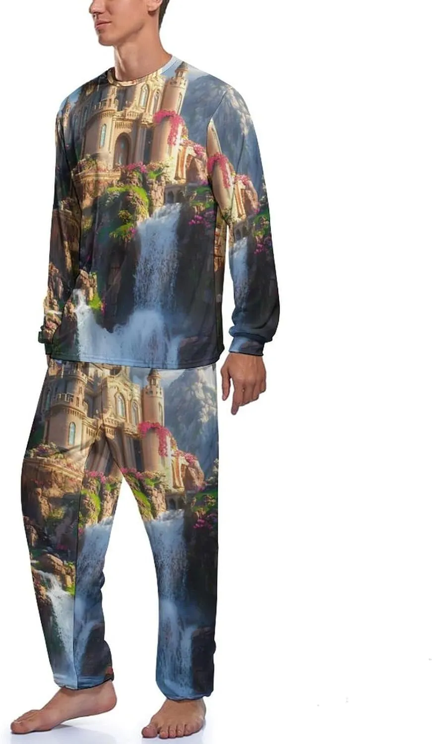 Castle Mens Pajamas Set Long Sleeves Sleepwear Loungewear PJ Set Lounge Set Sleep Set