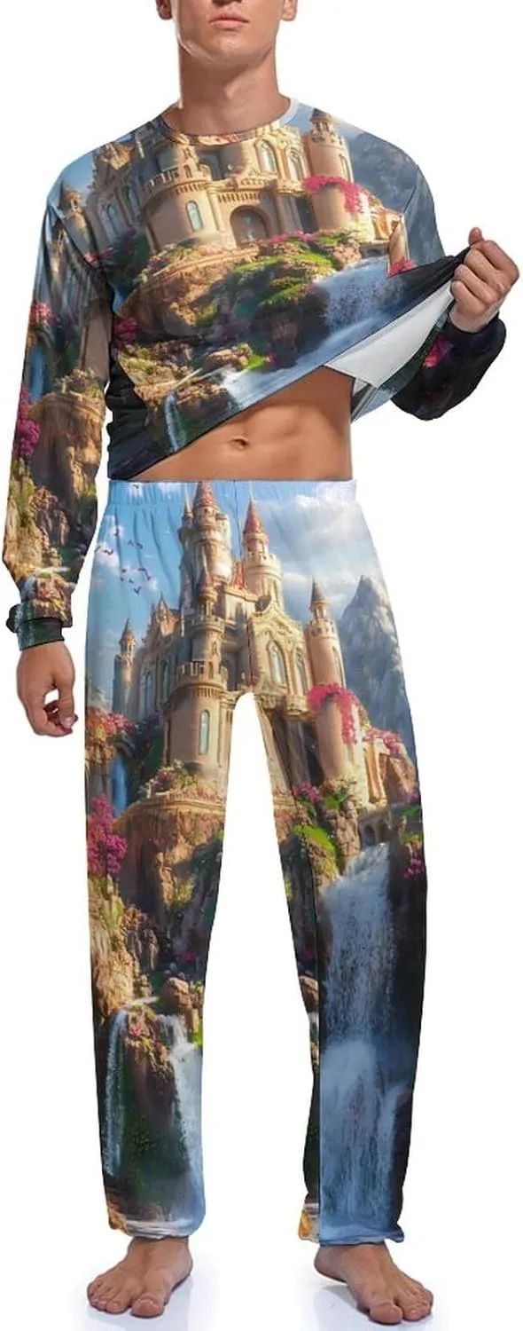 Castle Mens Pajamas Set Long Sleeves Sleepwear Loungewear PJ Set Lounge Set Sleep Set