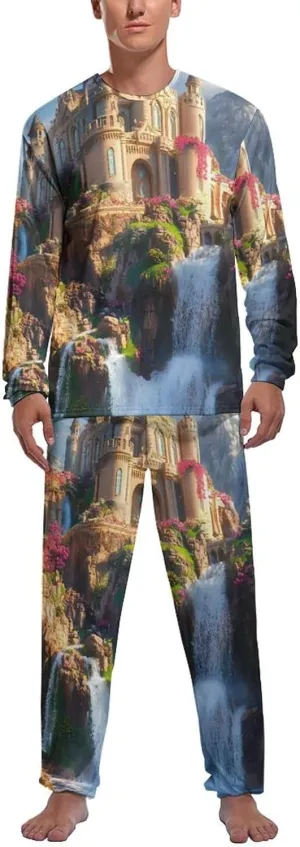 Castle Mens Pajamas Set Long Sleeves Sleepwear Loungewear PJ Set Lounge Set Sleep Set