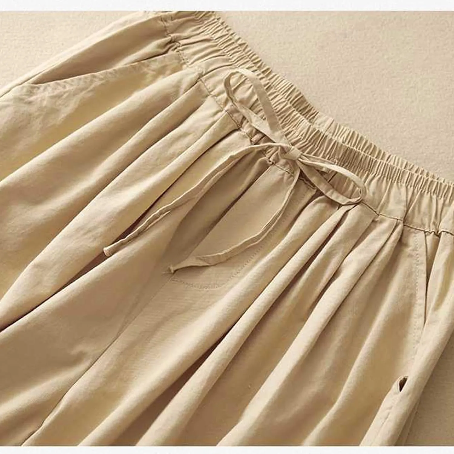 Casual Linen Shorts for Women High Waisted Wide Leg Drawstring Shorts Summer Embroidery Beach Shorts 2025 Outfit