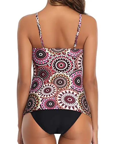 Charming High Neck Tankini High Cut Bottom-Brown Print