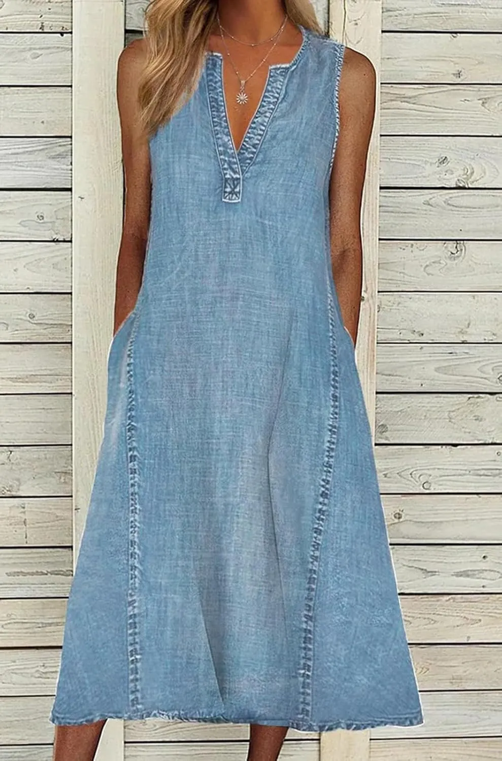 CHARTOU Women Casual Sleeveless Denim Midi Dress A Line Summer