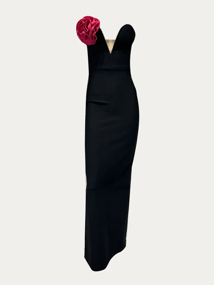 Chest Deep V-neck Applique Dress