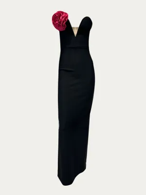 Chest Deep V-neck Applique Dress