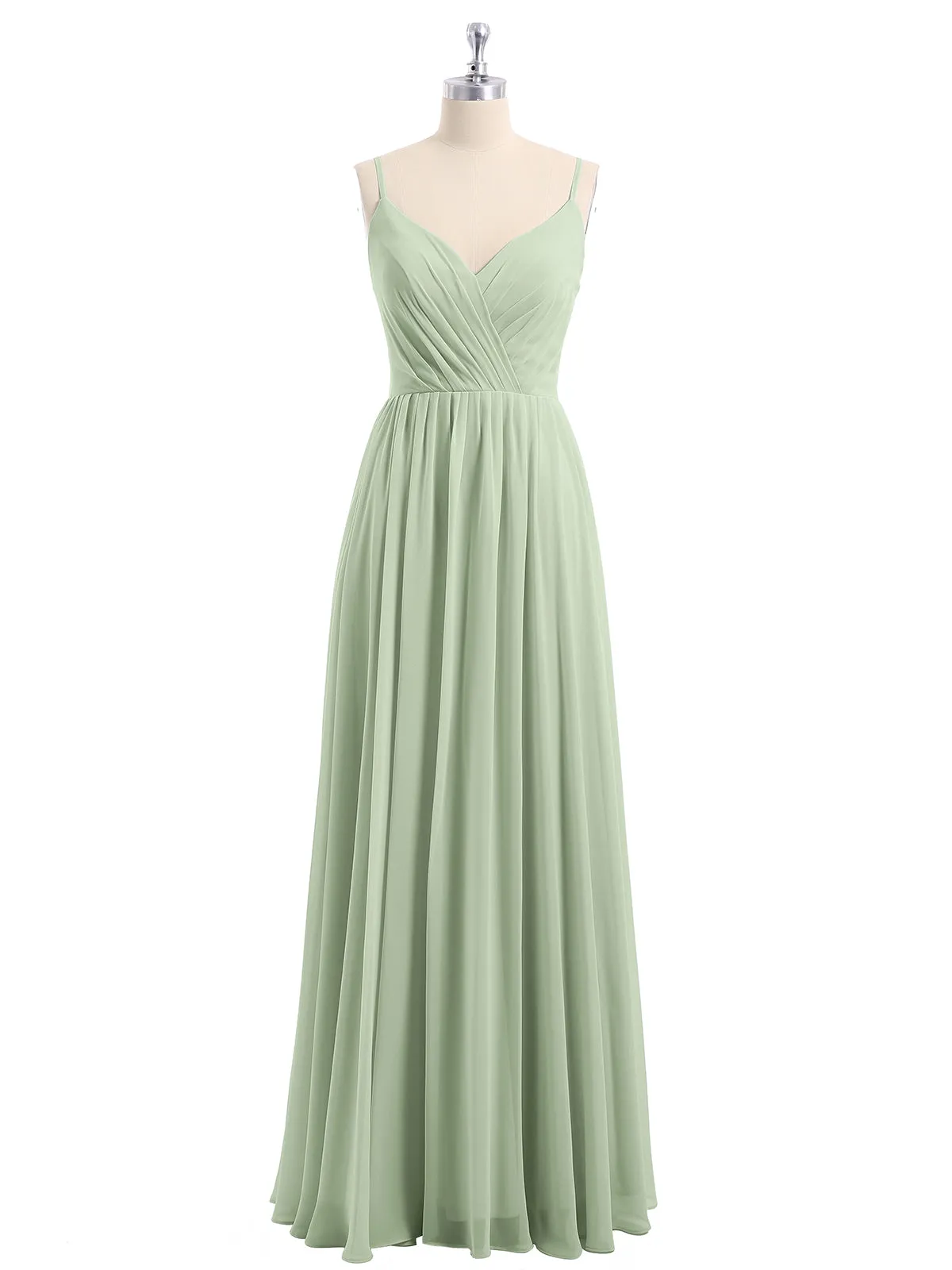 Chiffon Bridesmaid Dresses with Spaghetti Straps-Dusty Sage