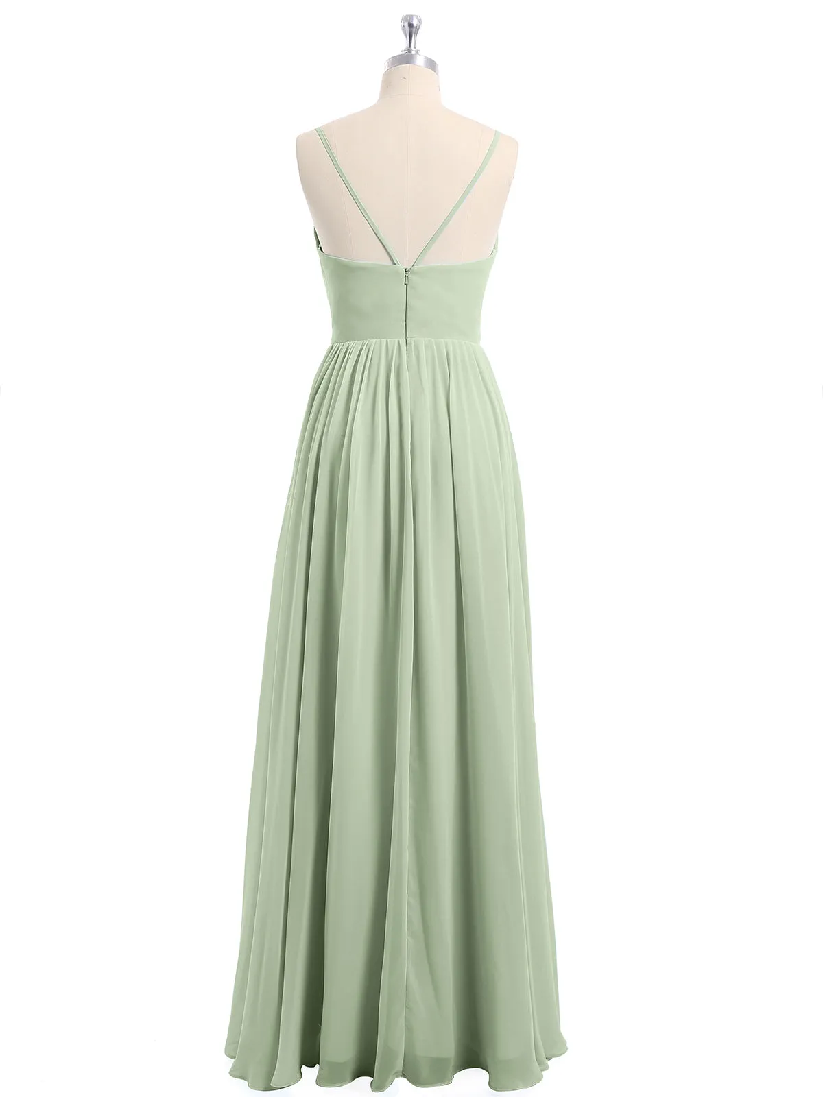 Chiffon Bridesmaid Dresses with Spaghetti Straps-Dusty Sage
