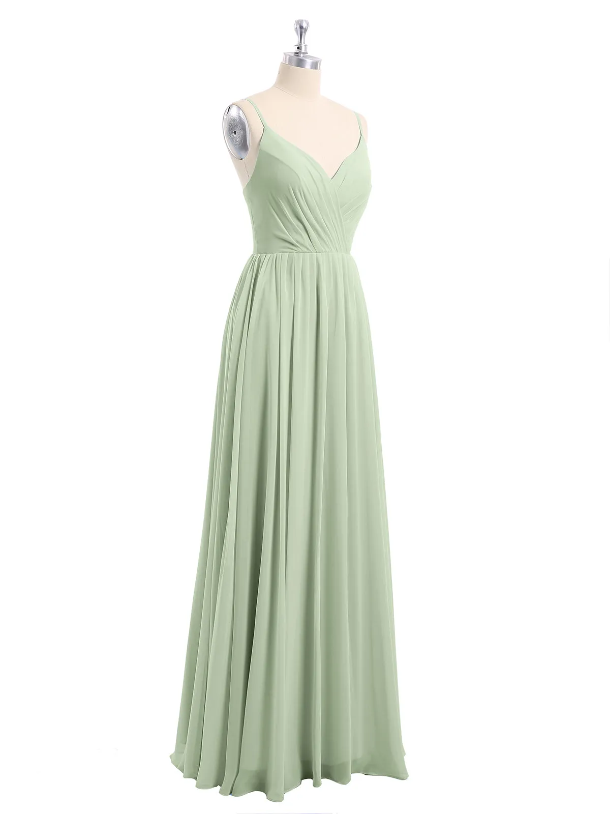 Chiffon Bridesmaid Dresses with Spaghetti Straps-Dusty Sage