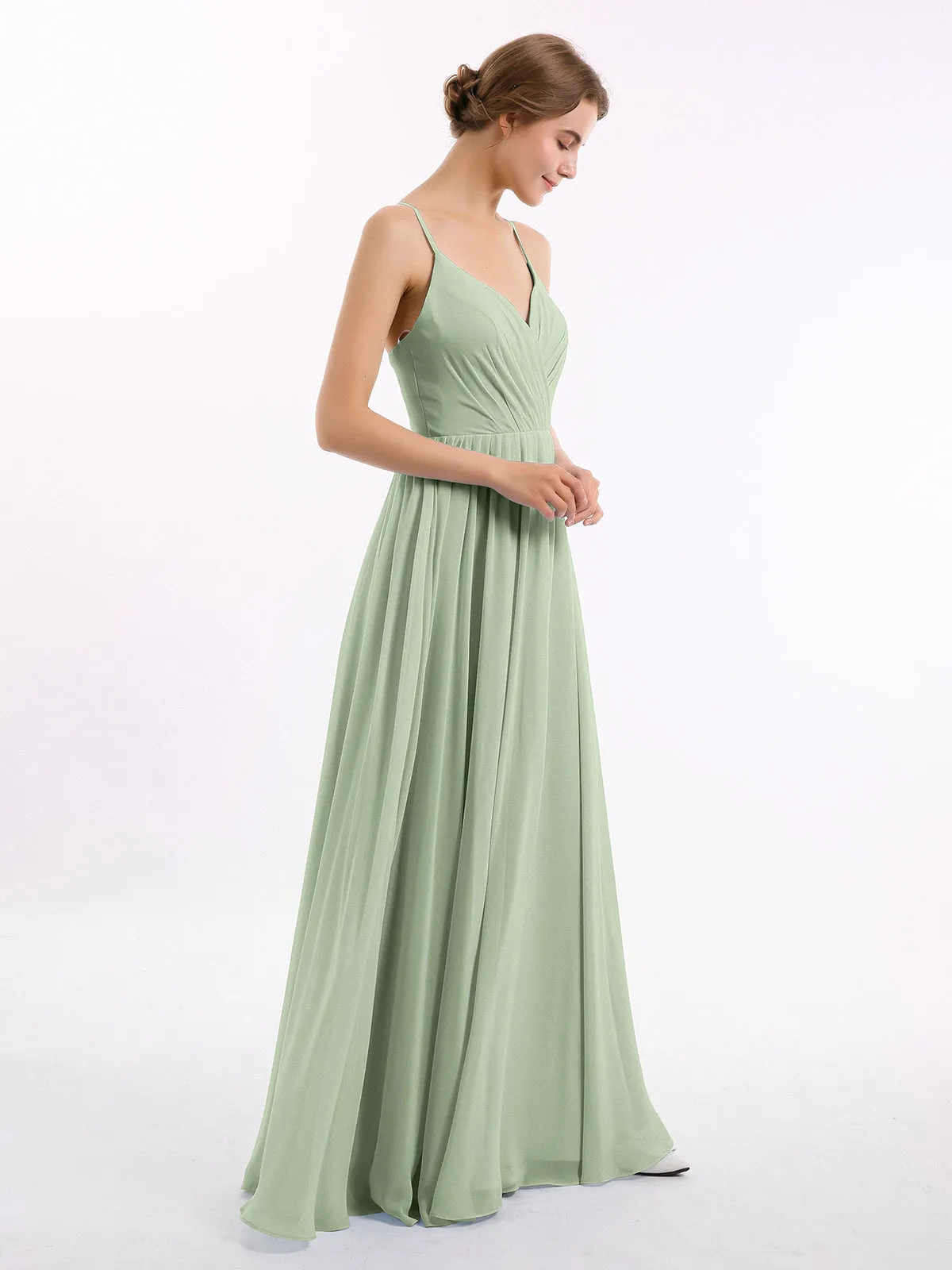Chiffon Bridesmaid Dresses with Spaghetti Straps-Dusty Sage