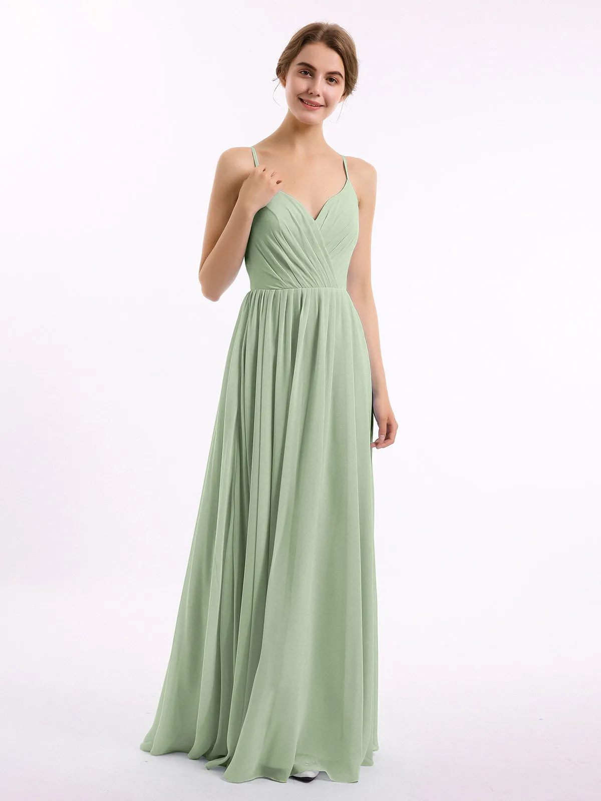 Chiffon Bridesmaid Dresses with Spaghetti Straps-Dusty Sage