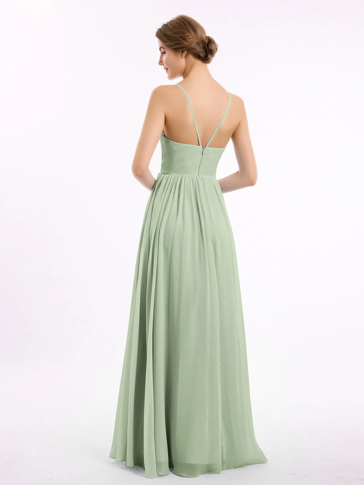 Chiffon Bridesmaid Dresses with Spaghetti Straps-Dusty Sage