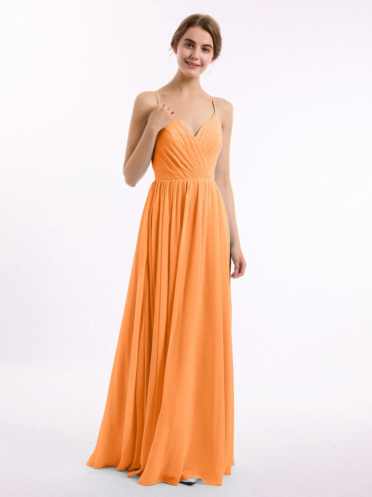 Chiffon Bridesmaid Dresses with Spaghetti Straps-Orange