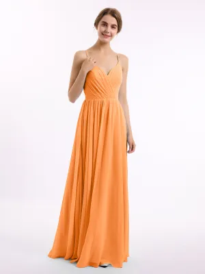 Chiffon Bridesmaid Dresses with Spaghetti Straps-Orange
