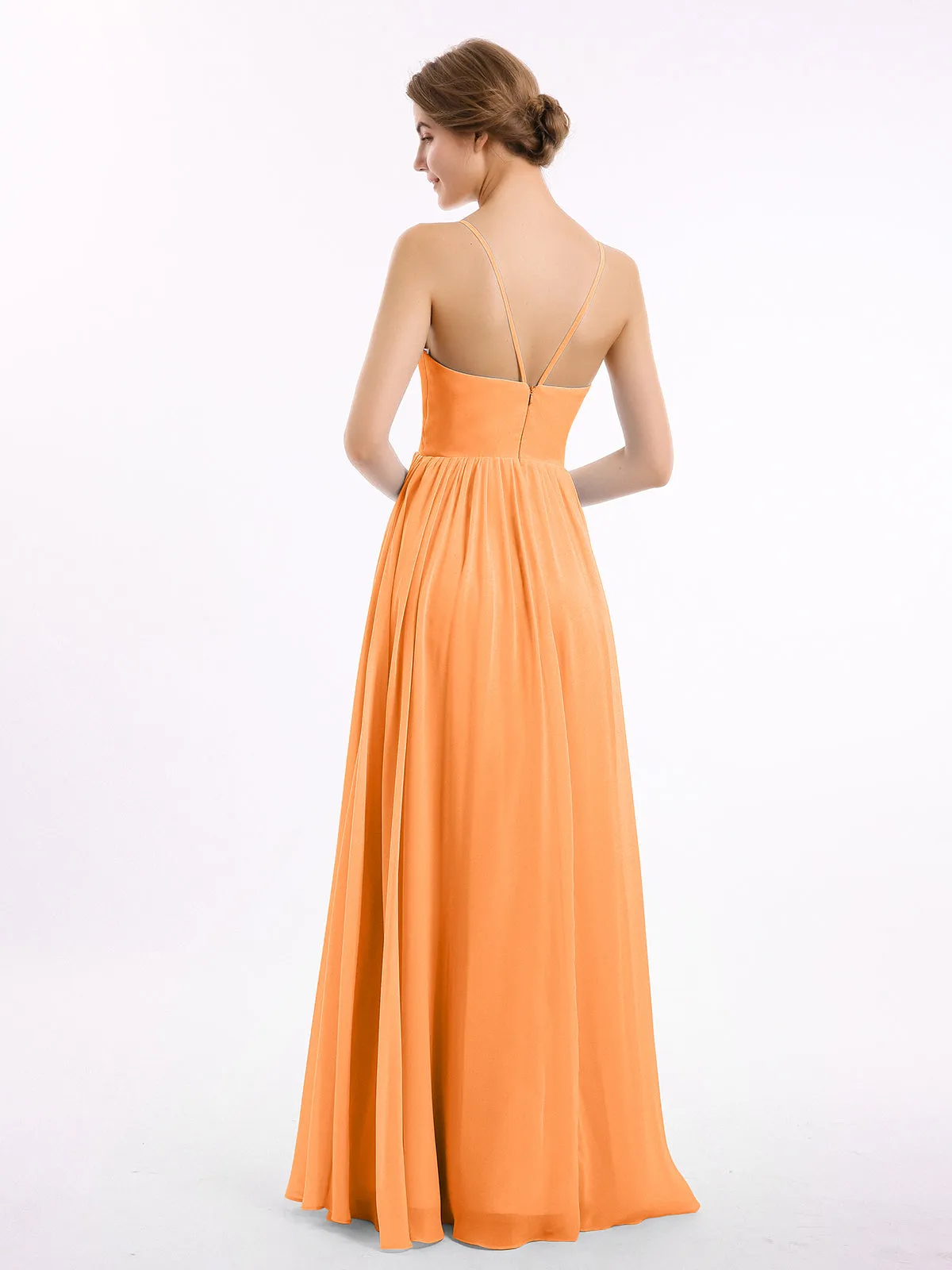 Chiffon Bridesmaid Dresses with Spaghetti Straps-Orange