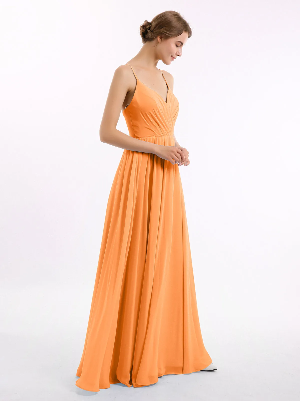 Chiffon Bridesmaid Dresses with Spaghetti Straps-Orange