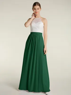 Chiffon Long Dresses with Ivory Lace Bodice-Dark Green Plus Size