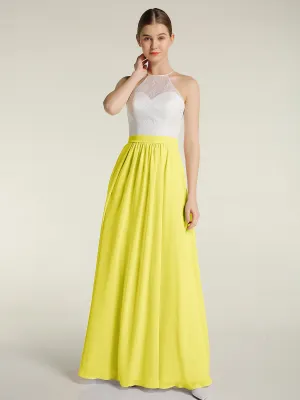 Chiffon Long Dresses with Ivory Lace Bodice-Lemon