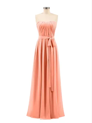 Chiffon Strapless Bridesmaid Gown with Sash-Sunset Plus Size