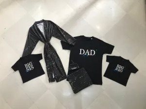 Color Splash Matching Maternity Family Outfit Set  Robe, Swaddle, Hat, Dad Tee & Big Sibling Shirt