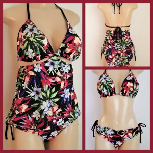 Convertible Tankini Top and Tie sides Bikini Bottom