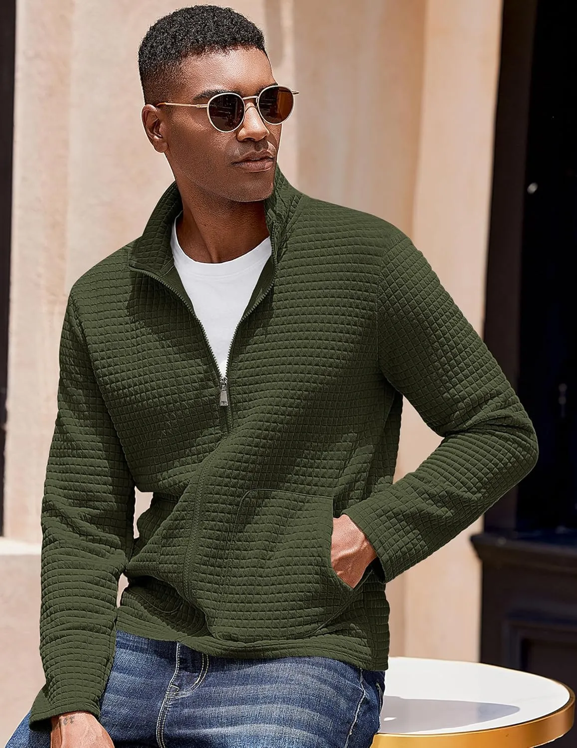 COOFANDY Men's Lightweight Varsity Jacket Casual Bomber Jackets Waffle Zip Up Coat with Pocket