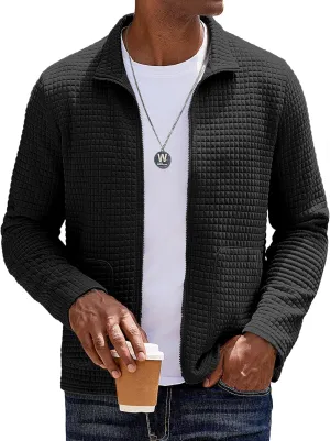 COOFANDY Men's Lightweight Varsity Jacket Casual Bomber Jackets Waffle Zip Up Coat with Pocket