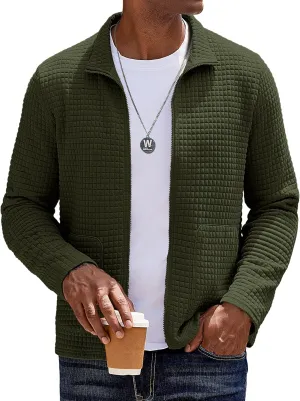 COOFANDY Men's Lightweight Varsity Jacket Casual Bomber Jackets Waffle Zip Up Coat with Pocket
