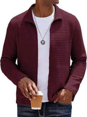 COOFANDY Men's Lightweight Varsity Jacket Casual Bomber Jackets Waffle Zip Up Coat with Pocket