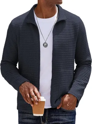 COOFANDY Men's Lightweight Varsity Jacket Casual Bomber Jackets Waffle Zip Up Coat with Pocket