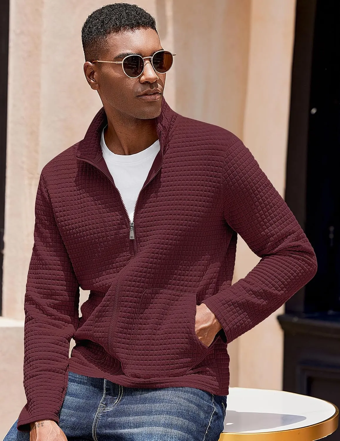 COOFANDY Men's Lightweight Varsity Jacket Casual Bomber Jackets Waffle Zip Up Coat with Pocket