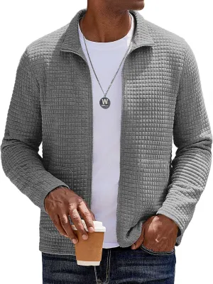 COOFANDY Men's Lightweight Varsity Jacket Casual Bomber Jackets Waffle Zip Up Coat with Pocket