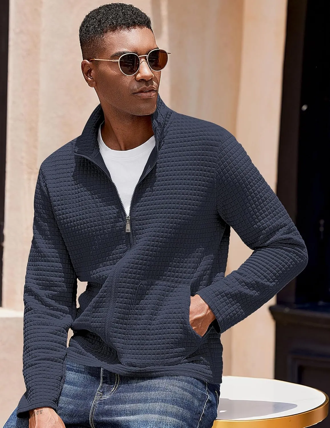 COOFANDY Men's Lightweight Varsity Jacket Casual Bomber Jackets Waffle Zip Up Coat with Pocket