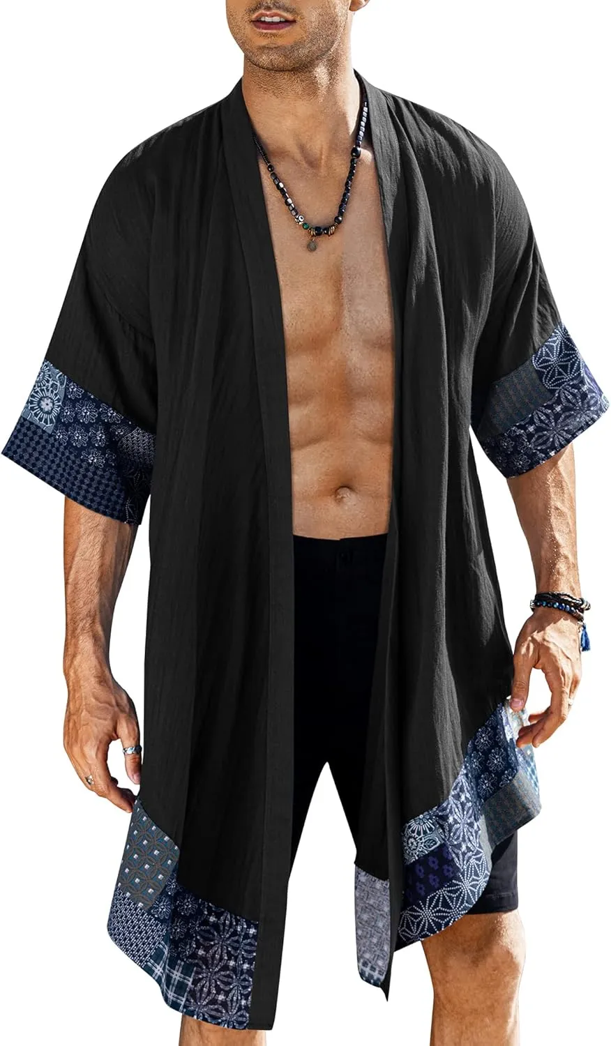 COOFANDY Men's Ruffle Shawl Collar Lightweight Cardigan Long Kimono Jackets Open Front Drape Cape Coat